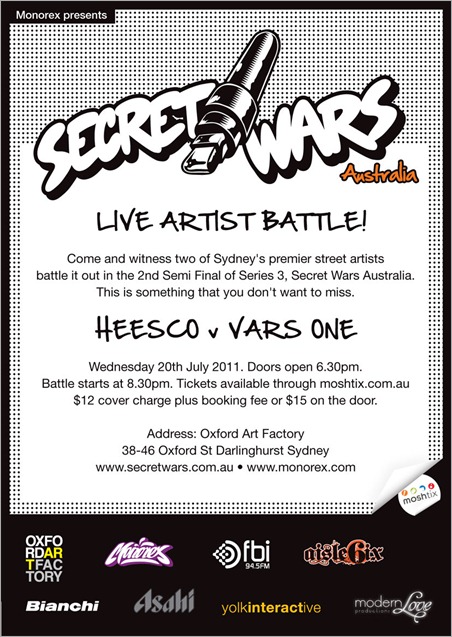 Event – Secret Wars – Heesco vs Vars One – Sydney