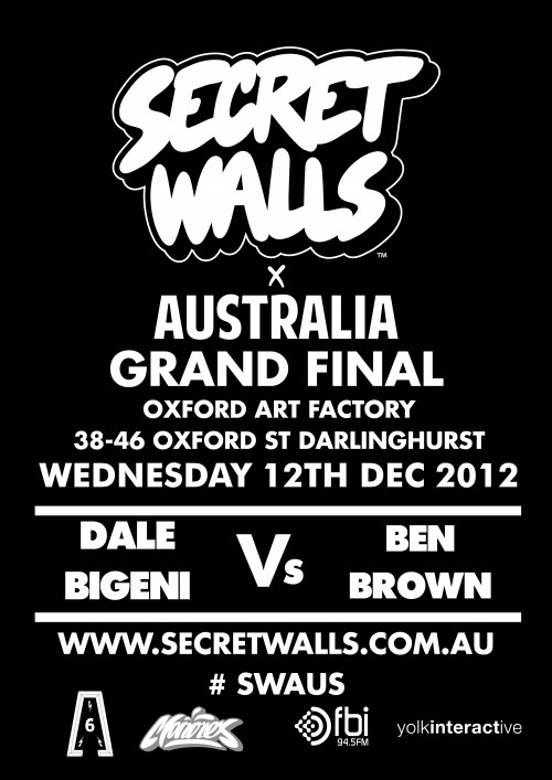 Event & Live Art – Secret Walls Sydney Grand Final – Dale Bigeni vs Ben Brown